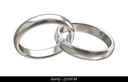 anelli isolati di nozze d'oro bianco. 3d rendering Foto Stock