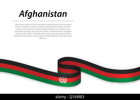 Sventolando in nastro o banner con bandiera dell'Afghanistan. Modello per il giorno di indipendenza il design di poster Illustrazione Vettoriale