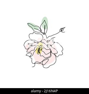 Una linea di disegno rosa. Fiore a linea singola disegnato a mano con forme astratte neutre Illustrazione Vettoriale