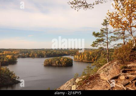 Paesaggio finlandese autunnale. Parco Nazionale di Repovesi a South Karelia, Finlandia Foto Stock