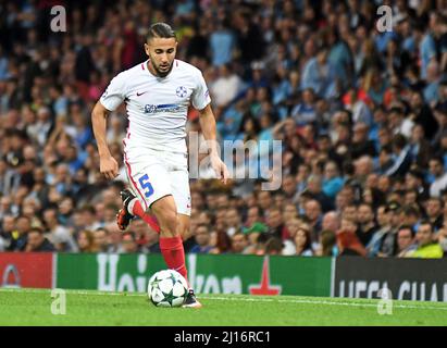 MANCHESTER, INGHILTERRA - 24 AGOSTO 2016: Jugurtha Hamroun della FCSB raffigurato durante la seconda tappa della UEFA Champions League 2016/17 tra Manchester City (Engalnd) e FCSB (Romania) all'Etihad Stadium. Copyright: Cosmin Iftode/Picstaff Foto Stock