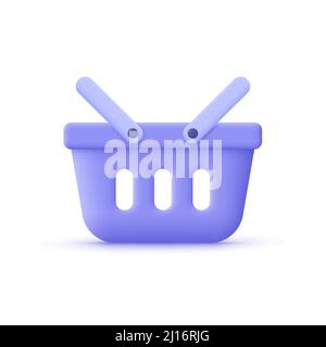 Carrello. Negozio di alimentari, shopping online. 3d icona vettore. Stile minimal cartoon. Illustrazione Vettoriale