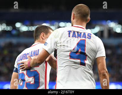 MANCHESTER, INGHILTERRA - 24 AGOSTO 2016: I giocatori della FCSB sono stati raffigurati durante la seconda tappa del legame della UEFA Champions League 2016/17 tra Manchester City (Engalnd) e la FCSB (Romania) all'Etihad Stadium. Copyright: Cosmin Iftode/Picstaff Foto Stock