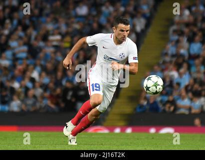 MANCHESTER, INGHILTERRA - 24 AGOSTO 2016: Adnan Aganovic del FCSB raffigurato durante la seconda tappa del 2016/17 UEFA Champions League tra Manchester City (Engalnd) e FCSB (Romania) all'Etihad Stadium. Copyright: Cosmin Iftode/Picstaff Foto Stock