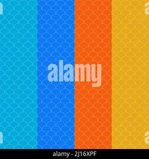 Vector Seamless Pattern :4 colonne di diversi colori pattern con stili artistici orientali giapponesi e cinesi con oggetto curvo rotondo Illustrazione Vettoriale