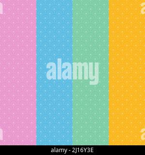 Vector Seamless Pattern :4 colonne di diversi colori pattern con stili artistici orientali giapponesi e cinesi con oggetto curvo rotondo Illustrazione Vettoriale