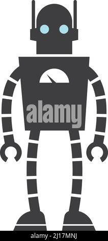 Icona nera del robot vintage. Personaggio Metal android Illustrazione Vettoriale