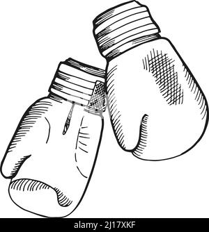 Disegno dei guanti da boxe. Combatti l'attrezzatura di addestramento nello stile disegnato a mano Illustrazione Vettoriale