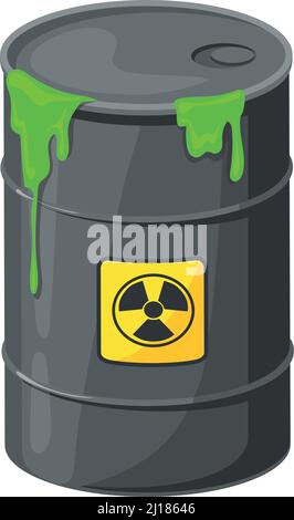 Barile di pericolo con liquido verde gocciolante. Icona dei residui radioattivi isolata su sfondo bianco Illustrazione Vettoriale