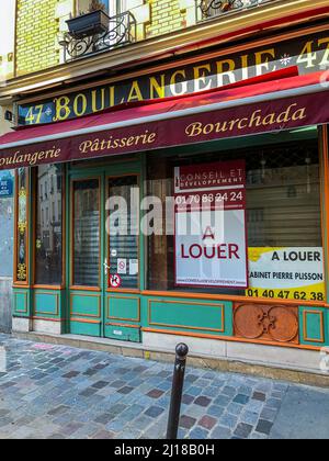 Parigi, Francia, negozio di panifici francese, Boulangerie, insegna in affitto, negozio di insegne vintage Foto Stock