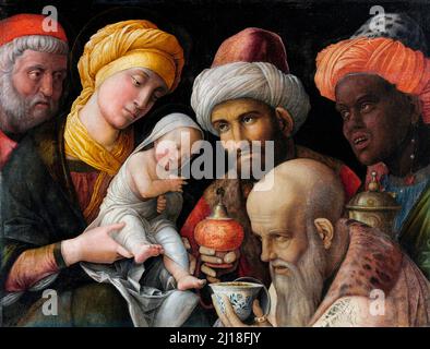 L'Adorazione dei Mami di Andrea Mantegna (1431-1506), distemper su lino, c.. 1495-1505 Foto Stock