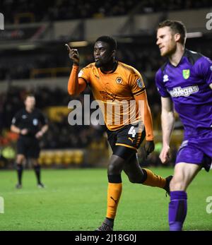 Alfred N'Diaye celebra il suo obiettivo. Wolverhampton Wanderers / Norwich City al Molineux 21/02/2018 - Campionato Sky Bet Foto Stock