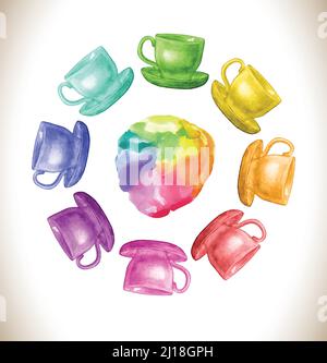 Disegnata a mano illustrazione. Acquerelli astratti rainbow gradiente dello sfondo. Illustrazione Vettoriale