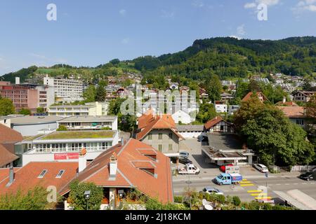 Thun, Svizzera - 08 settembre 2015: Vista aerea verso la città di Thun. Thun con una popolazione di circa 45.000 cittadini è una città situata io Foto Stock