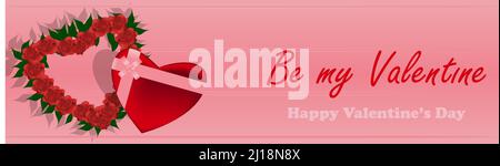 Illustrazione vettoriale "Be my valentine" per poster, biglietti d'auguri, brochure, progettazione di siti web e banner. Il design è caratterizzato da corona di rose e gi Illustrazione Vettoriale