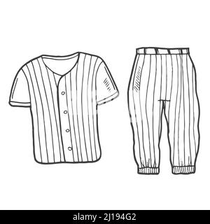 Divisa da baseball Doodle. Abbigliamento sportivo. T-shirt e pantaloni. Illustrazione Vettoriale