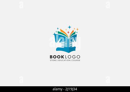 Tenere aperto il libro. Logo Education Flat Vector logo Design Illustrazione Vettoriale