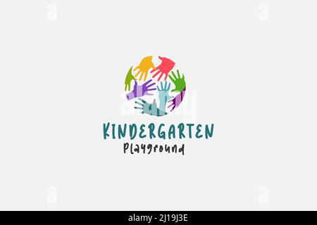 Cerchio isolato a mano per bambini moderno asilo e modello di logo parco giochi Illustrazione Vettoriale
