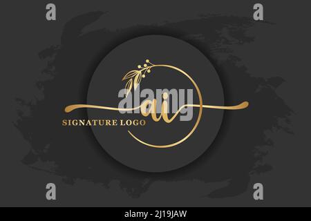 Logo golden Signature per lettera iniziale ai. Immagine di illustrazione vettoriale della grafia Illustrazione Vettoriale