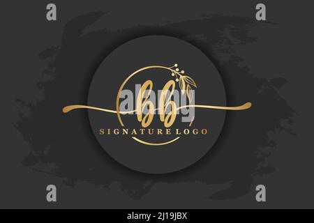 Logo golden Signature per lettera iniziale bb. Immagine di illustrazione vettoriale della grafia Illustrazione Vettoriale