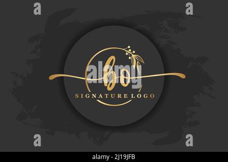 Logo golden Signature per lettera iniziale bo. Immagine di illustrazione vettoriale della grafia Illustrazione Vettoriale