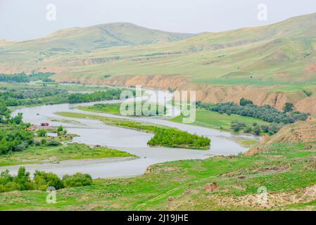 la pianura fluviale del fiume piccolo in georgia scorre in estate Foto Stock