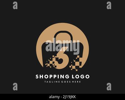 Vector shopping bag cerchio isolato con numero 6, Fast Shopping icona , Creative Fast Shop, Creative Fast Shopping logo template. Illustrazione Vettoriale