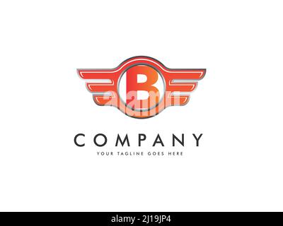Logotipo lettera B cerchio isolato e ala . Disegno vettoriale del logotipo alfabetico Illustrazione Vettoriale