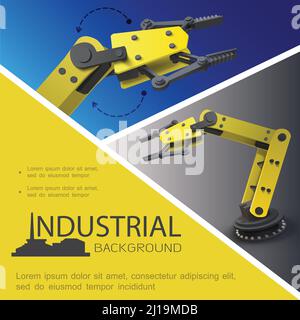 Composizione industriale realistica con bracci robotici automatizzati su blu e. illustrazione vettoriale degli sfondi grigi Illustrazione Vettoriale