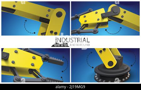 Composizione industriale intelligente e realistica con bracci robotici meccanici industriali gialli e manipolatori illustrazione vettoriale Illustrazione Vettoriale