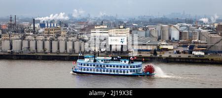 Nave passeggeri Lousianna Star sulla Noderelbe di fronte alla Sasol Wax Chemical Plant, Amburgo, Germania Foto Stock