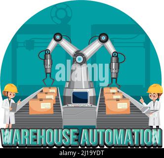 Illustrazione della progettazione di banner per l'automazione del magazzino Illustrazione Vettoriale
