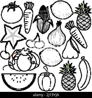 frutta e verdura doodle illustrazione del profilo Illustrazione Vettoriale