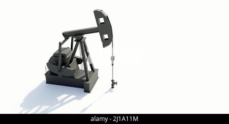 Il carro per pompe dell'olio è isolato nell'industria del bianco, del petrolio e del gas. Foratura colore nero Pumpjack da pozzetto, spazio di copia. 3d rendering Foto Stock