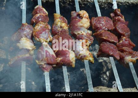 Una fotografia raffigurante un kebab shish su calici caldi Foto Stock