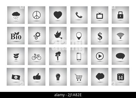 Icone piatte grigie per oggetti vari e business Illustrazione Vettoriale