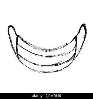 Maschera chirurgica, disegno manuale del vettore Doodle illustrazione di una maschera per il viso utilizzato da persone contro COVID-19. Illustrazione Vettoriale