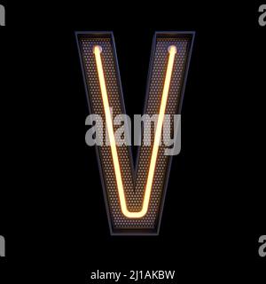 Neon retro Light Alphabet lettera V isolato su sfondo nero con Clipping Path. illustrazione 3d. Foto Stock