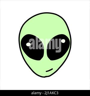 Faccia aliena vettoriale disegnata in uno stile piatto. Adesivo uomo verde dallo spazio. Illustrazione dello spazio per bambini. Illustrazione Vettoriale