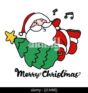 Babbo Natale hinging albero di Natale cartoon illustrazione vettoriale Illustrazione Vettoriale