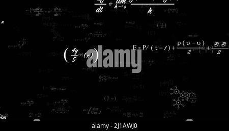 Immagine dell'elaborazione delle equazioni matematiche su sfondo nero Foto Stock