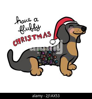 Dachshund cane hanno un fumetto di Natale illustrazione vettoriale Illustrazione Vettoriale