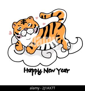 2022 Capodanno cinese , anno della Tigre cartoon illustrazione vettoriale Illustrazione Vettoriale