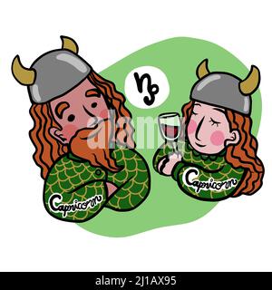 Carino Capricorn Oroscopo cartoon illustrazione vettoriale Illustrazione Vettoriale