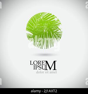 Logo Tropicana. Emblema del resort e della spa. Cosmetici tropicali. Bellezza. Il palmo lascia in cerchio. Illustrazione Vettoriale