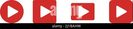 Una serie di icone dei pulsanti di riproduzione in varie forme. Riproduzione di video e musica. Vettori modificabili. Illustrazione Vettoriale
