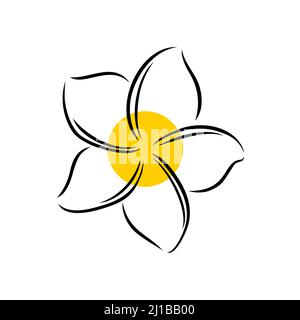 Frangipani o plumeria esotico fiore estivo. Frangipani inciso isolato su sfondo bianco. Illustrazione vettoriale del contorno Illustrazione Vettoriale