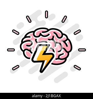Logo vettore Brainpower. Cervello umano e fulmine. Idea creativa simbolo concetto Illustrazione Vettoriale