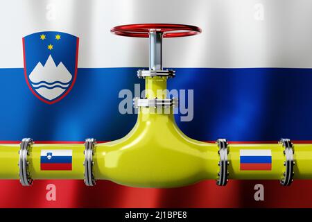 Gasdotto, bandiere di Slovenia e Russia - illustrazione 3D Foto Stock