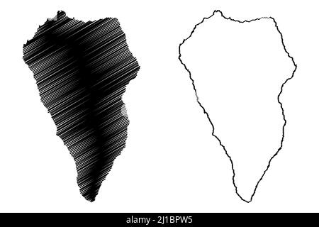 Isola di la Palma (arcipelago delle Isole Canarie, Regno di Spagna) illustrazione vettoriale mappa, schizzo di scricchiolo San Miguel de la Palma mappa Illustrazione Vettoriale